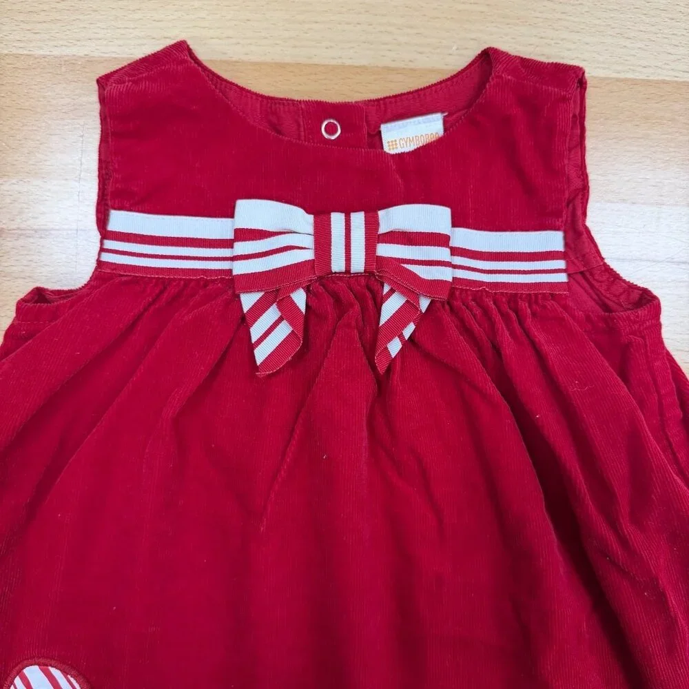 Gymboree Baby Girl Christmas Jumper Dress 6-12 Months Red Candy Cane Corduroy